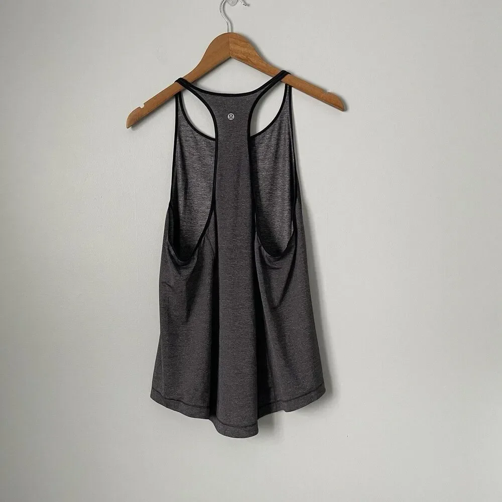 Lululemon My Race My Pace Racerback Tank Top Metallic Gray Black Trim Large - Picture 2 of 7